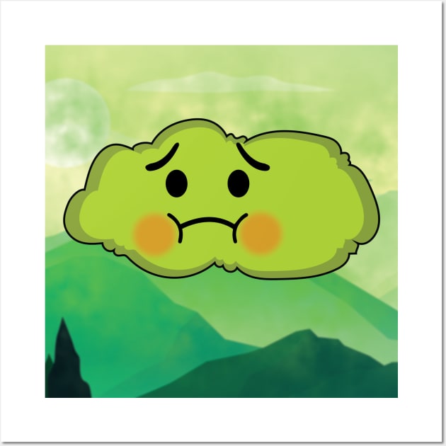 Fantasy Green Cloud With Nausea Face Wall Art by AqlShop